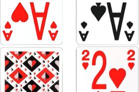 Large print playing cards feature oversized numbers and suits for easy readability, ideal for players with visual impairments or those who simply prefer a clearer view. Standard card game dimensions in a more accessible format.