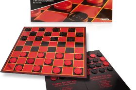 A classic two-player strategy game of jump and capture on a checkered board, perfect for all ages. This timeless edition features durable plastic pieces and a fold-out game board for easy storage.