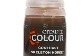 Skeleton Horde is a Citadel Contrast paint that produces a convincing aged bone finish over light primers in a single application. Perfect for quickly painting undead armies, bone details, and ancient artifacts.