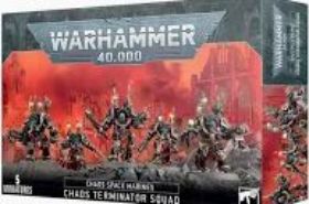 Chaos Terminators are the elite heavy infantry of the Traitor Legions, clad in ancient Tactical Dreadnought armor warped by Chaos corruption. This plastic kit builds five deadly warriors with weapon options including combi-bolters, power fists, and reaper autocannons.