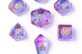 The Hymgho Mini Polymer RPG Dice Set in Unicorn Tears features a soft, pastel iridescent colorway that shimmers like something truly magical. A compact full polyhedral set perfect for players who love whimsical and fantastical dice.