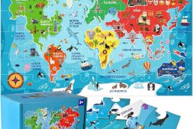 This 48-piece floor puzzle features a colorful, detailed map of the world designed for young learners to explore geography through play. Large pieces and vivid imagery make it a great educational activity for children.